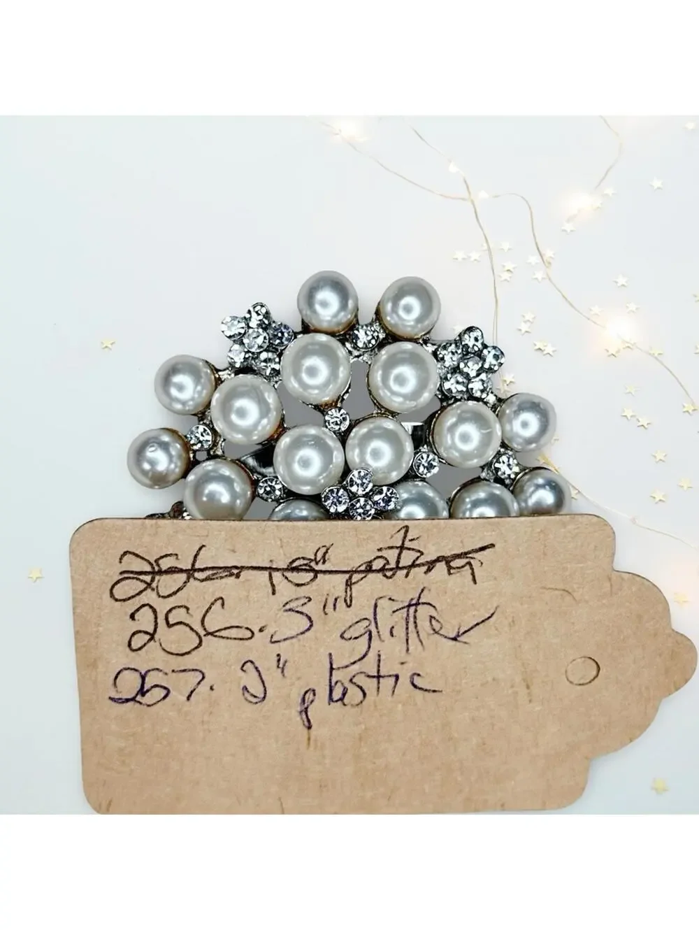 257. Plastic Faux Pearl and Crystal Brooch